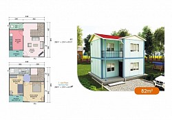 82 m2 Prefabrik Ev | Çift Katlı Prefabrik Ev Modelleri   fiyat:709,300.00TLİndirim Vergiler dahil.  Prefabrik Evimizde Neler Var?   Duvar: Dış Duvar: 2.50 Yüksekliğinde, 10 cm Kalınlığındadır.  İç Duvar: 2.50 Yüksekliğinde, 10 cm Kalınlığındadır.  Pencereler: ADO PENTECH - EUROPEN - ADOPEN 7000 serisi Çift Çamlı + Çift Açılır + Sineklikli (Beyaz)  Kapı: Dış Kapı: Çelik Kapı  İç Kapılar: Ahşap Kasalı Amerikan Kapı  Çatı: Çatı Yalıtımı: 10 cm Mineral Cam Yünü + OSB + Membran  Çatı Kaplaması: Boyalı Galvaniz Sac (Trapez Sac)  Elektrik ve Sıhhi Tesisatlar sıva altı olarak yapılır. Elektrik tesisatı sigortacıya kadar takılır. Priz, Anahtar ve Lambalar takılır.  İç ve Dış Cephe Boyası: FAVORİ markası   Vitrifiye Ürünleri: Klozet, Ayaklı Lavabo ve Duş Teknesi verilmektedir.  Tüm bu işlemler bizim tarafımızdan yapılmaktadır.  (Kapı, Çatı, Pencere, İç-Dış Cephe Boyası, Elektrik-Su Tesisatı, Prizler, Lambalar, Vitrifiye Ürünleri ve Sigorta Kutusuna varıncaya kadar) montaj bize aittir.  Zemin Betonu + Parke + Fayans + Mutfak dolabı ve Nakliye indirimine aittir.