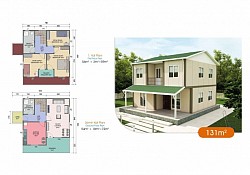 131 m2 Prefabrik Ev | Çift Katlı Prefabrik Ev Modelleri   fiyat:1,245.000TLİndirim Vergiler dahil.  Prefabrik Evimizde Neler Var?   Duvar: Dış Duvar: 2.50 Yüksekliğinde, 10 cm Kalınlığındadır.  İç Duvar: 2.50 Yüksekliğinde, 10 cm Kalınlığındadır.  Pencereler: ADO PENTECH - EUROPEN - ADOPEN 7000 serisi Çift Çamlı + Çift Açılır + Sineklikli (Beyaz)  Kapı: Dış Kapı: Çelik Kapı  İç Kapılar: Ahşap Kasalı Amerikan Kapı  Çatı: Çatı Yalıtımı: 10 cm Mineral Cam Yünü + OSB + Membran  Çatı Kaplaması: Boyalı Galvaniz Sac (Trapez Sac)  Elektrik ve Sıhhi Tesisatlar sıva altı olarak yapılır. Elektrik tesisatı sigortacıya kadar takılır. Priz, Anahtar ve Lambalar takılır.  İç ve Dış Cephe Boyası: FAVORİ markası   Vitrifiye Ürünleri: Klozet, Ayaklı Lavabo ve Duş Teknesi verilmektedir.  Tüm bu işlemler bizim tarafımızdan yapılmaktadır.  (Kapı, Çatı, Pencere, İç-Dış Cephe Boyası, Elektrik-Su Tesisatı, Prizler, Lambalar, Vitrifiye Ürünleri ve Sigorta Kutusuna varıncaya kadar) montaj bize aittir.  Zemin Betonu + Parke + Fayans + Mutfak dolabı ve Nakliye indirimine aittir.