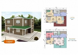 142 m2 Prefabrik Ev | Çift Katlı Prefabrik Ev Modelleri   fiyat: 1,228,000TL Vergiler dahil.  Prefabrik Evimizde Neler Var?   Duvar: Dış Duvar: 2.50 Yüksekliğinde, 10 cm Kalınlığındadır.  İç Duvar: 2.50 Yüksekliğinde, 10 cm Kalınlığındadır.  Pencereler: ADO PENTECH - EUROPEN - ADOPEN 7000 serisi Çift Çamlı + Çift Açılır + Sineklikli (Beyaz)  Kapı: Dış Kapı: Çelik Kapı  İç Kapılar: Ahşap Kasalı Amerikan Kapı  Çatı: Çatı Yalıtımı: 10 cm Mineral Cam Yünü + OSB + Membran  Çatı Kaplaması: Boyalı Galvaniz Sac (Trapez Sac)  Elektrik ve Sıhhi Tesisatlar sıva altı olarak yapılır. Elektrik tesisatı sigortacıya kadar takılır. Priz, Anahtar ve Lambalar takılır.  İç ve Dış Cephe Boyası: FAVORİ markası   Vitrifiye Ürünleri: Klozet, Ayaklı Lavabo ve Duş Teknesi verilmektedir.  Tüm bu işlemler bizim tarafımızdan yapılmaktadır.  (Kapı, Çatı, Pencere, İç-Dış Cephe Boyası, Elektrik-Su Tesisatı, Prizler, Lambalar, Vitrifiye Ürünleri ve Sigorta Kutusuna varıncaya kadar) montaj bize aittir.  Zemin Betonu + Parke + Fayans + Mutfak dolabı ve Nakliye indirimine aittir.