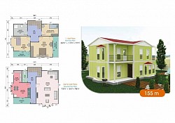 155 m2 Prefabrik Ev | Çift Katlı Prefabrik Ev Modelleri   fiyat:1,397,600,00TLTLİndirim Vergiler dahil.  Prefabrik Evimizde Neler Var?   Duvar: Dış Duvar: 2.50 Yüksekliğinde, 10 cm Kalınlığındadır.  İç Duvar: 2.50 Yüksekliğinde, 10 cm Kalınlığındadır.  Pencereler: ADO PENTECH - EUROPEN - ADOPEN 7000 serisi Çift Çamlı + Çift Açılır + Sineklikli (Beyaz)  Kapı: Dış Kapı: Çelik Kapı  İç Kapılar: Ahşap Kasalı Amerikan Kapı  Çatı: Çatı Yalıtımı: 10 cm Mineral Cam Yünü + OSB + Membran  Çatı Kaplaması: Boyalı Galvaniz Sac (Trapez Sac)  Elektrik ve Sıhhi Tesisatlar sıva altı olarak yapılır. Elektrik tesisatı sigortacıya kadar takılır. Priz, Anahtar ve Lambalar takılır.  İç ve Dış Cephe Boyası: FAVORİ markası   Vitrifiye Ürünleri: Klozet, Ayaklı Lavabo ve Duş Teknesi verilmektedir.  Tüm bu işlemler bizim tarafımızdan yapılmaktadır.  (Kapı, Çatı, Pencere, İç-Dış Cephe Boyası, Elektrik-Su Tesisatı, Prizler, Lambalar, Vitrifiye Ürünleri ve Sigorta Kutusuna varıncaya kadar) montaj bize aittir.  Zemin Betonu + Parke + Fayans + Mutfak dolabı ve Nakliye indirimine aittir.